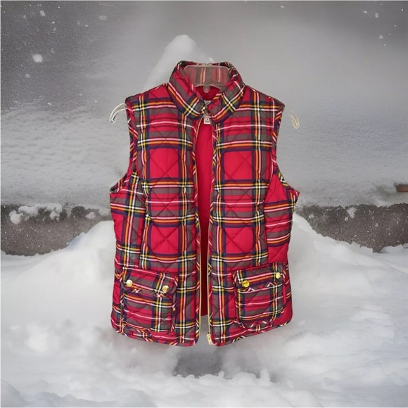 St Johns Bay Womens Small Red Plaid Quilted Puffer Vest EUC - Picture 2 of 9